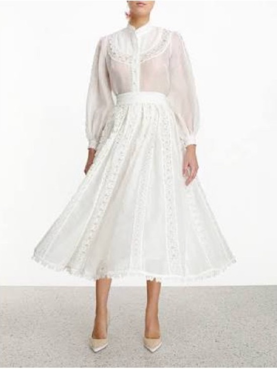 Zimmermann Dresses & Skirts - Zimmermann Super Eight Ivory Lace-Panel A-Line Midi Skirt